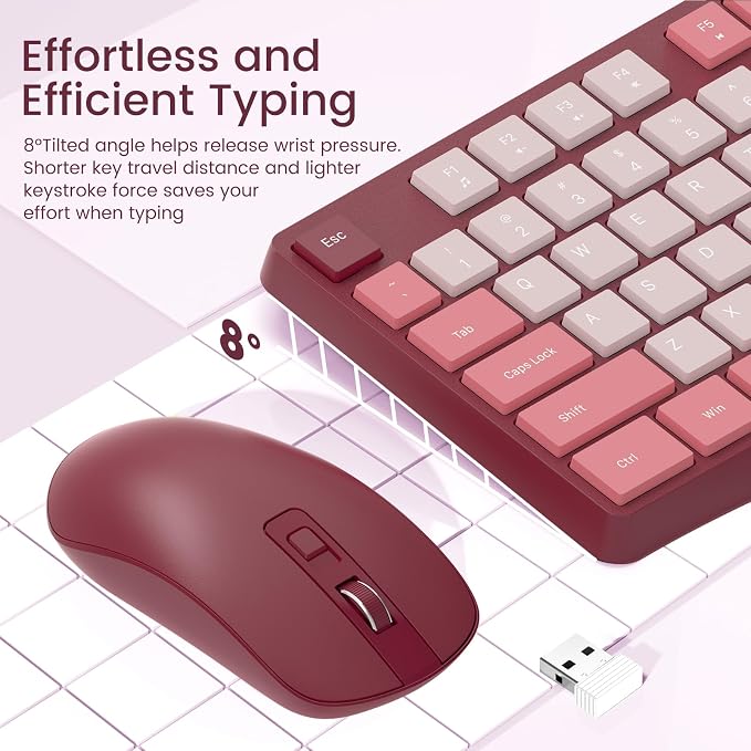 Wireless Keyboard and Mouse Combo, Lovaky 2.4G Full-Sized Ergonomic Keyboard Mouse, 3 DPI Adjustable Cordless USB Keyboard and Mouse, Quiet Click for Computer/Laptop/Windows/Mac (1 Pack, Rose) | Ergonomic, Low profile Keys, 3 DPI Adjustable, 2.4G Quiet... - Image 2