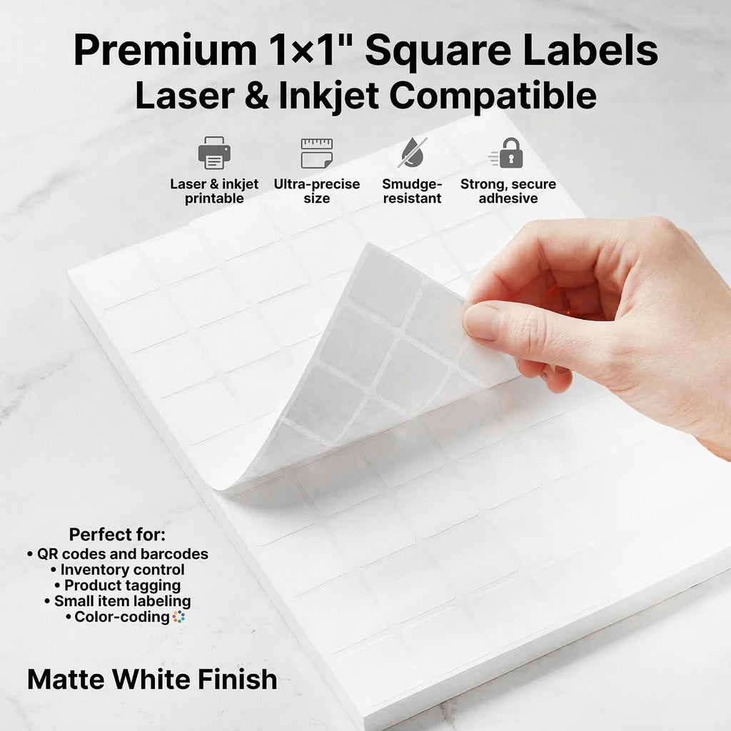 1" X 1" Matte White Printable Labels (30 Sheets, 1890 Stickers) - Image 2