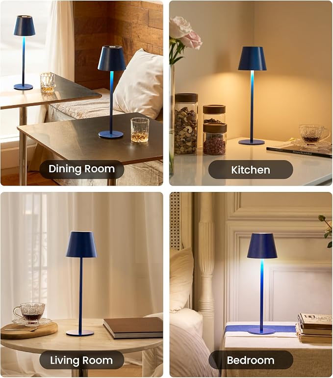 3 Pack Cordless Table Lamp, Portable Battery Operated Lamp with 3 Color Temps and Stepless Dimming, Rechargeable Table Lamp for Dinner, Desk, Cafe, Outdoor (Navy Blue) - Image 8