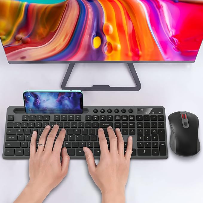 Wireless Keyboard and Mouse Combo, MARVO 2.4G Ergonomic Wireless Computer Keyboard with Phone Tablet Holder, Silent Mouse with 6 Button, Compatible with MacBook, Windows (Grey) - Image 7