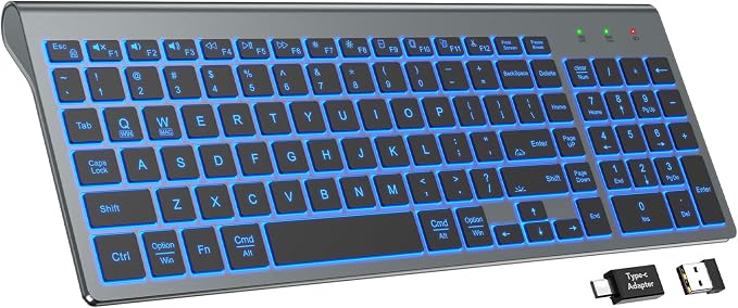 SABLUTE Wireless Keyboard with 7-Color Backlight, Quiet Low-Profile Keys | Rechargeable, Compact Cordless Design, Slim Quiet Scissor-Switch Keys, Auto Sleep, Windows, Linux, Chrome OS & Mac Compatible by SABLUTE