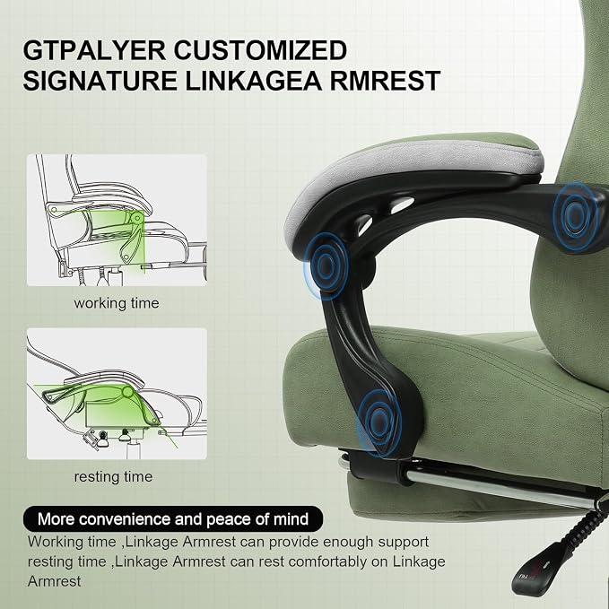 GTPLAYER Gaming Chair, Computer Office Chair with Pocket Spring Cushion, Linkage Armrests and Footrest, High Back Ergonomic Computer Chair with Lumbar Support Task Chair with Footrest - Image 6