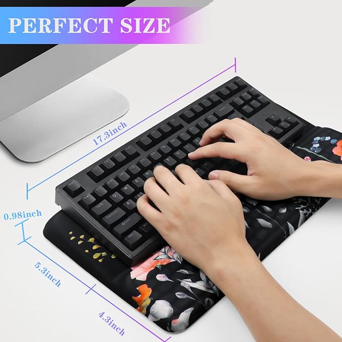 Computer Keyboard Stand with Wrist Rest, Ergonomic Tilted Keyboard Holder - Keyboard Riser with Wrist Pad - Keyboard Tray Support for Office Home - Black Flowers - Image 6