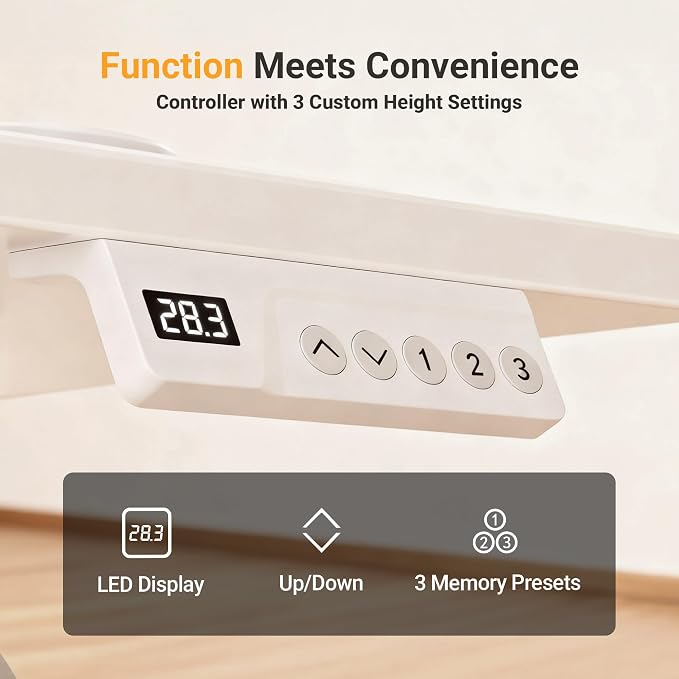 YDN 40 x 24 Inch Warm White Electric Standing Desk | Adjustable Height, Sit Stand, Cable Management, Ergonomic, Home Office - Image 6