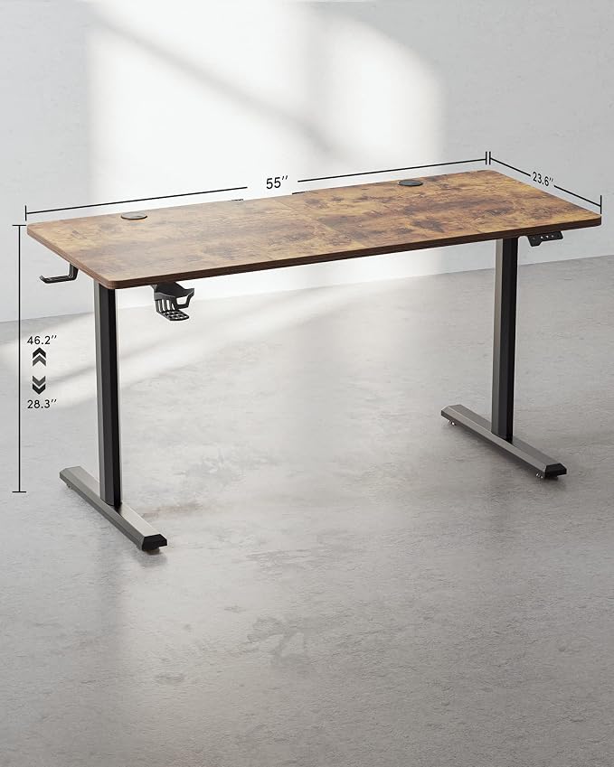 BANTI 55 x 24 Inches Standing Desk, Height Adjustable Electric Standing Desk, Stand up Table, Sit Stand Home Office Desk with Splice Board, Rustic Brown - Image 2