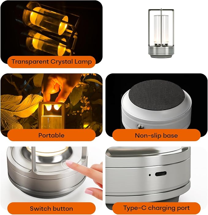 Rechargeable Cordless Small Metal Table Lamp, Stepless Dimming, 3-Color | Set of 2, 2600mAh Battery, Portable LED Desk Light, Cute, Suitable for Indoor/Outdoor/Restaurant/Bedroom/Bar/Coffee/Camping - Image 6