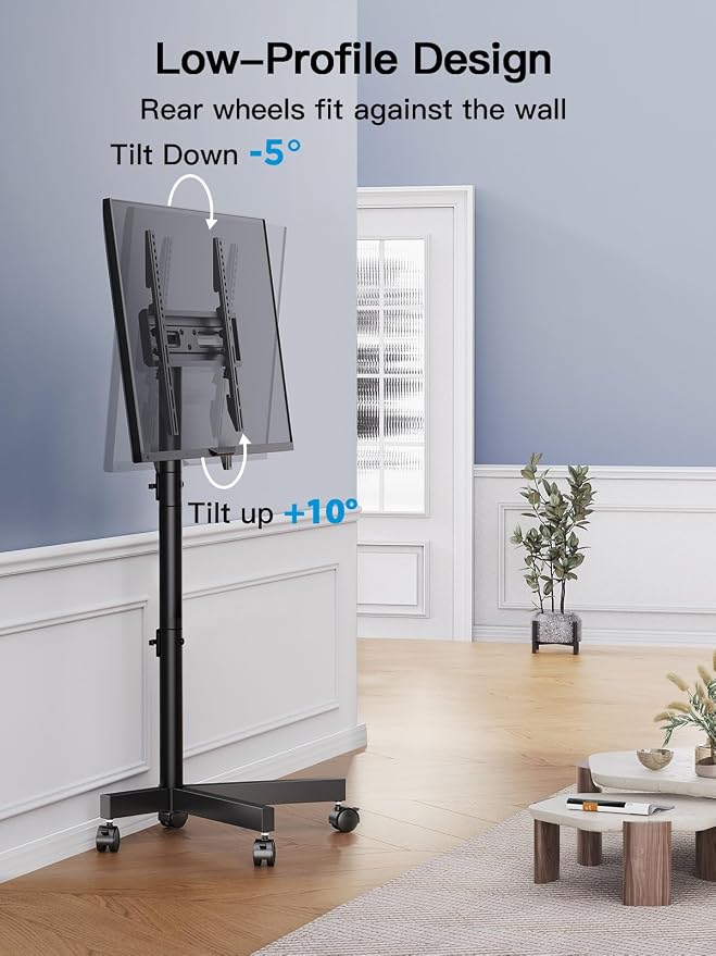 PERLESMITH Rolling TV Stand for 23–62 Inch TVs, Outdoor Mobile TV Cart Holds up to 99 lbs, Portable TV Stand on Wheels for Bedroom and Living Room, Max VESA 400x400mm, PSTVMC04B-B - Image 3