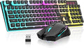 RedThunder K10 Wireless Gaming Keyboard and Mouse Combo, RGB Backlit Rechargeable 3800mAh Battery, Mechanical Feel Anti-ghosting Keyboard with Pudding Keycaps + 7D 3200DPI Mice for PC Gamer (Black) by RedThunder