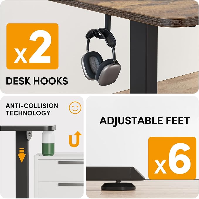 Cubiker L Shaped Standing Desk - 63 x 55 Inch Electric Adjustable Height Corner Standing Desk, Ergonomic Sit Stand Up Table, Splice Board for Home Office, Rustic Brown - Image 6