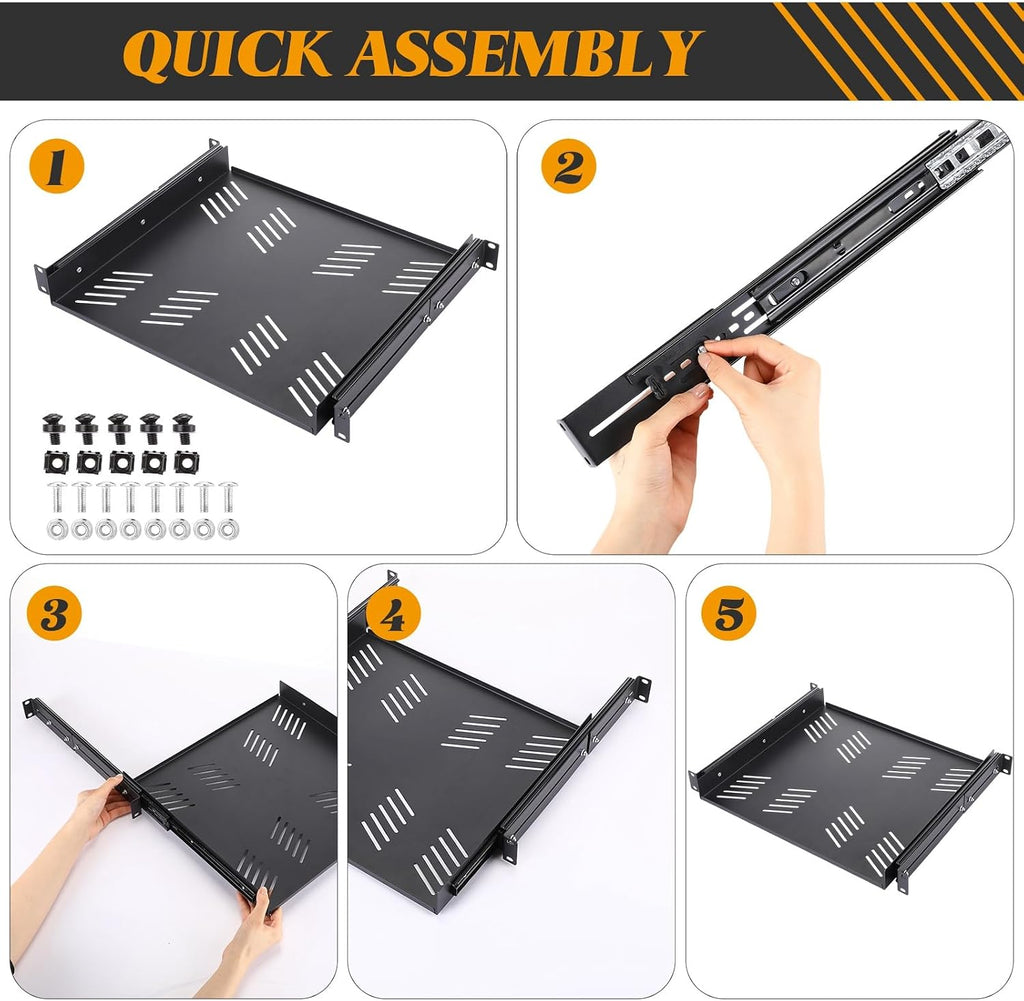 2 Pcs 1u Sliding Rack Shelf, Adjustable Mounting 15-29 Inch Depth - Image 3