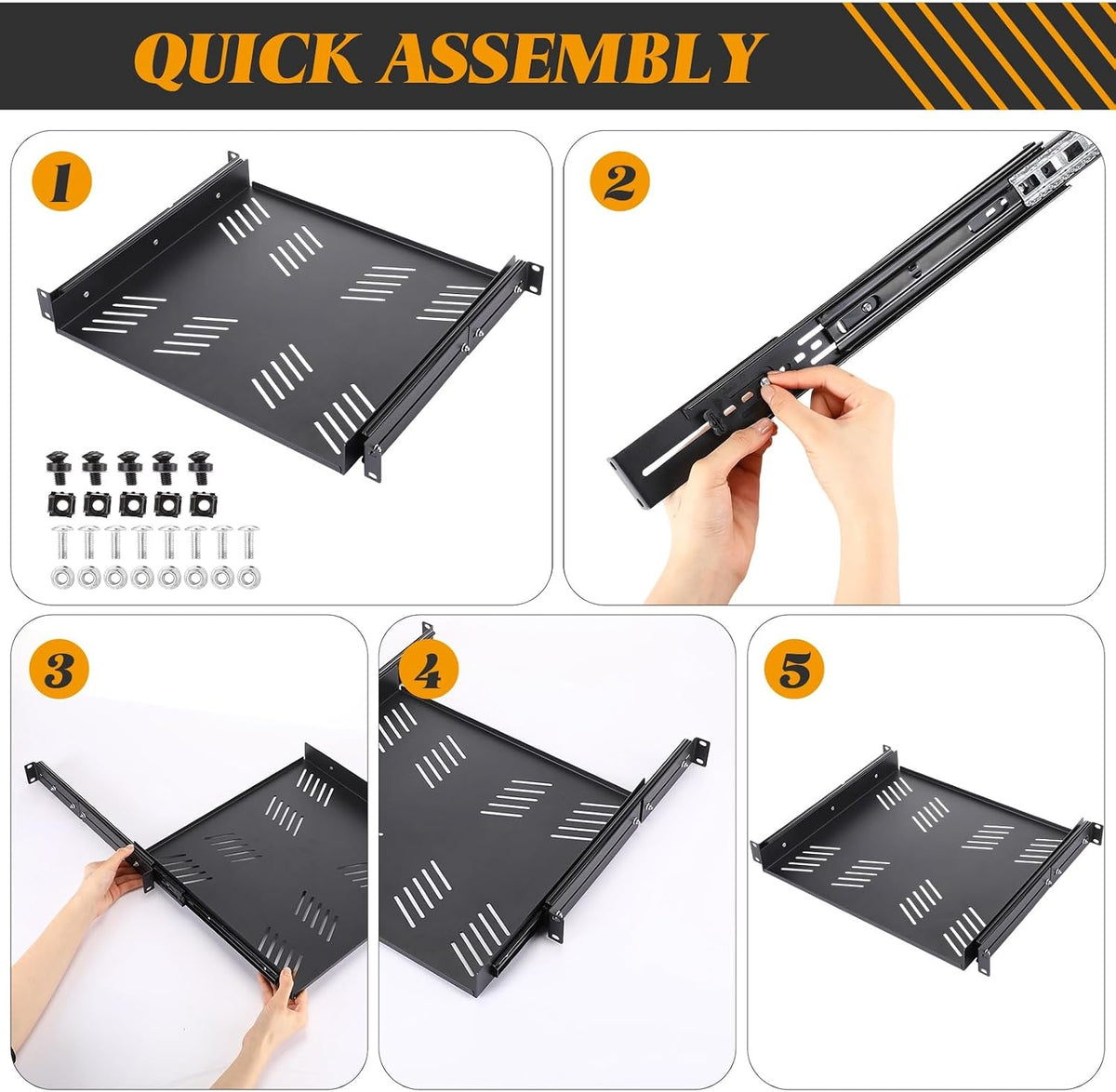 2 Pcs 1u Sliding Rack Shelf, Adjustable Mounting 15-29 Inch Depth - Image 3