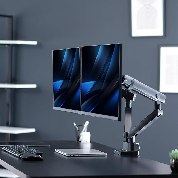 VIVO Premium Aluminum Full Motion Dual Monitor Desk Mount Stand with Lift Engine Arm, Fits Ultrawide Screens up to 35 inches, STAND-V102BB - Image 7