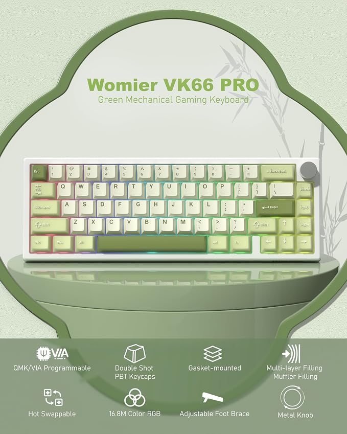 Womier 60% Gaming Mechanical Keyboard Green QMK/VIA | Creamy Keyboard Wired,Hot Swappable Gasket Mount RGB Key board,PBT Keycaps POM Linear Switch for Windows/MAC (VK66 PRO) - Image 2