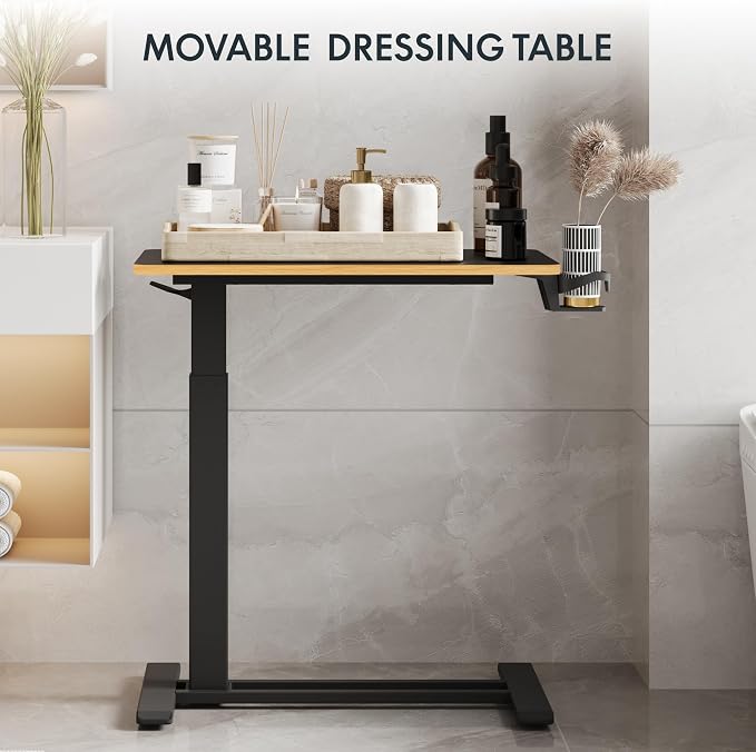 FLEXISPOT H7 28" Pneumatic Height-Adjustable Overbed Table with Wheels | C-shaped bedside table TV Tray,Medical End Side Table,Laptop desk for Hospital Home office use,27.6"W x 15.7"D,Black Maple - Image 7