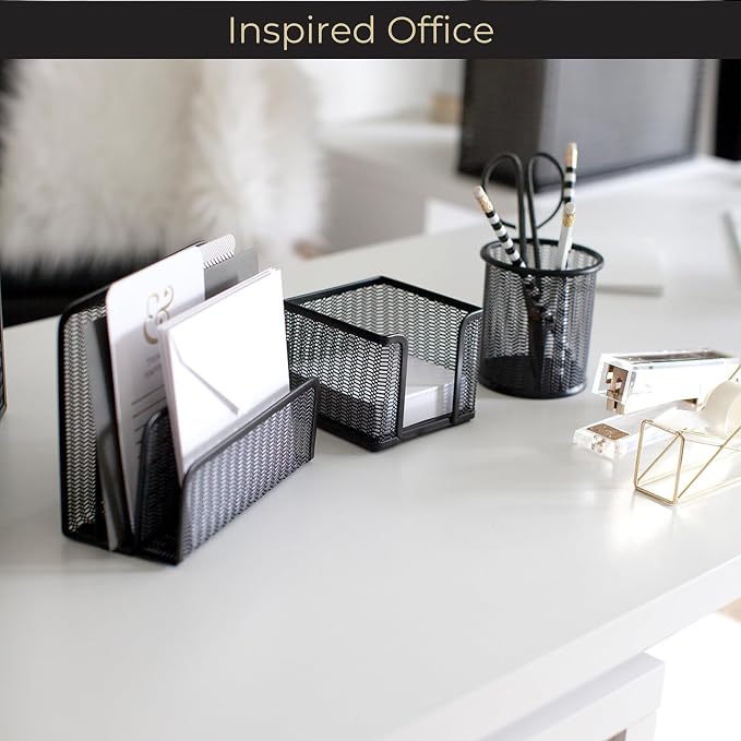 BLU MONACO Black Metal Mesh Letter Sorter | 3-Slot Mail Organizer for Desk, Office & Home | Vertical File & Envelope Holder with Non-Slip Base | Space-Saving Desktop Mail Organizer - Image 3