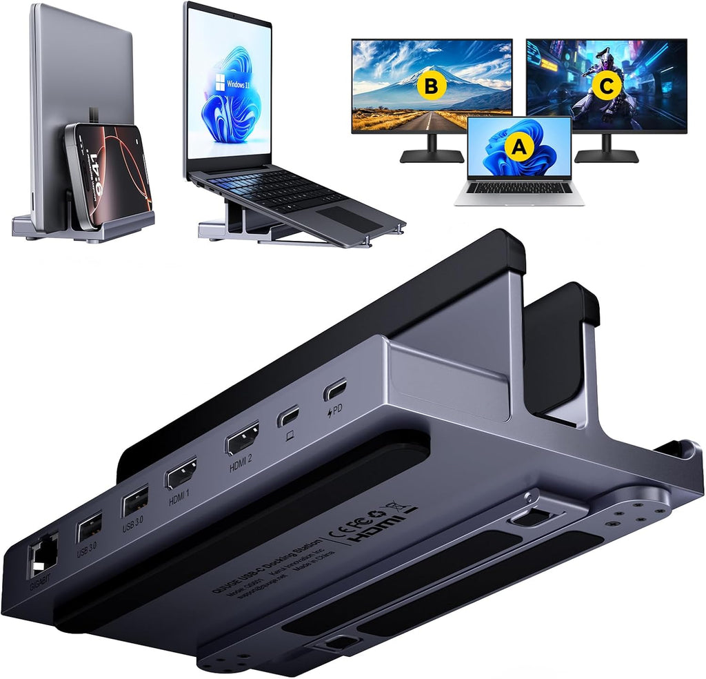 Laptop Docking Station Stand Dual 4K Monitor: QUUGE USB C Docking Station Dual Monitor for Laptop, 2 HDMI (Single 4K@120Hz), 2 USB3.0 Ports, 100W PD, RJ45 Ethernet, Universal Laptop Stand USB C Dock by QUUGE