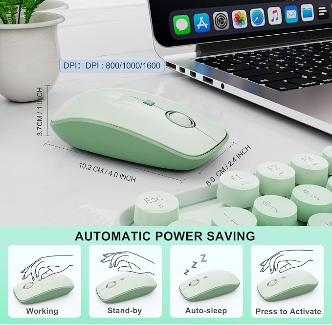 Wireless Keyboard and Mouse Combo - 2.4G Full-Sized Cute Colorful Mouse and Keyboard with 104 Round Keys Retro Typewriter Keyboard for Laptop/Windows/PC - Green Gradient - Image 4