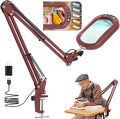 14.35" Large Magnifying Glass with Light and Clamp, Real Glass, 5 Color Modes, Stepless Dimmable, Lighted Magnifier with Stand Hands Free, LED Swing Arm Desk Lamp for Close Work, Craft, Red by JEEDEFI