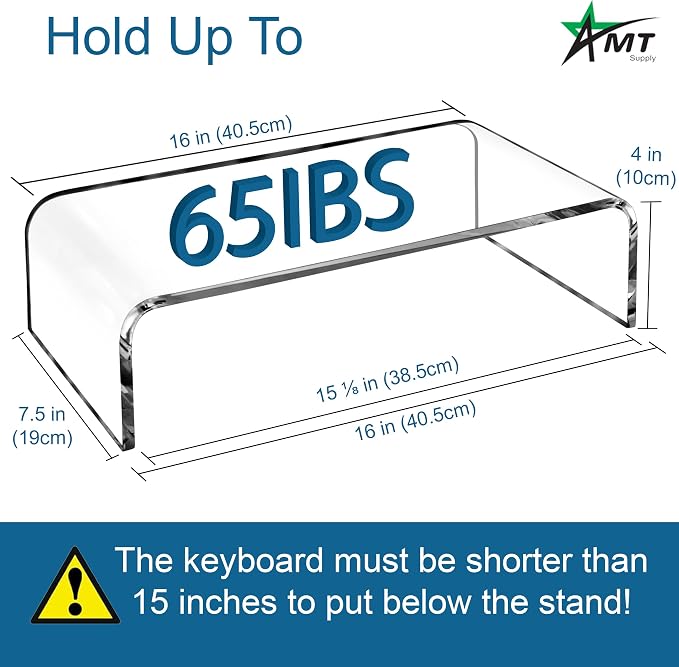 AMT Premium Acrylic Clear Monitor Stand Laptop/PC/Multimedia Monitor Riser for Home Office - Image 2