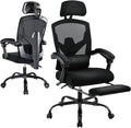 Desk Chair with Foot Rest, High-Back Mesh Office Chair with Wheels, Black | Reclining Gaming Chair with Headrest and Adjustable Lumbar Support, 90°-130° Reclining, for Home Office and Gaming by BRITEMART