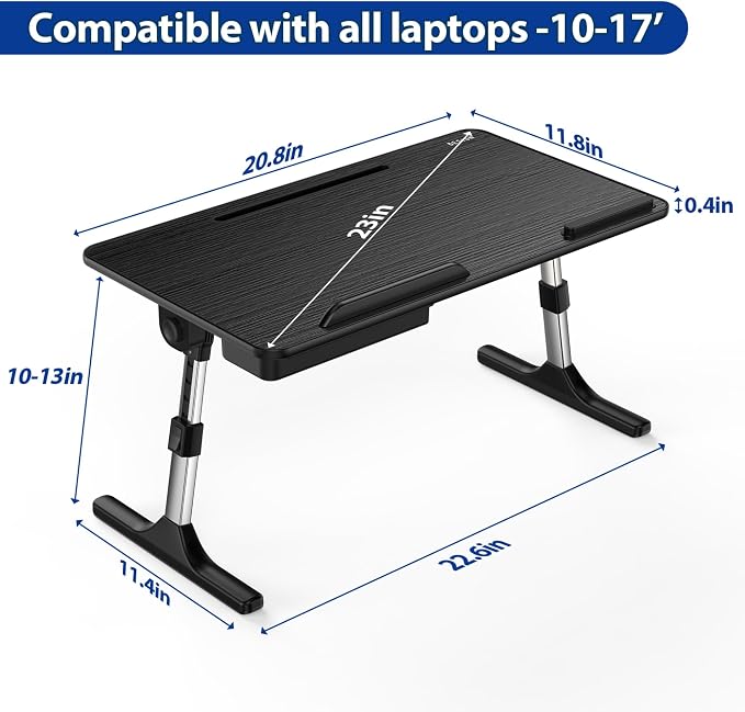 Besign LT05 Adjustable Laptop Table, Lap Desk, Portable Standing Bed Desk, Foldable Sofa Breakfast Tray, Notebook Computer Stand for Reading and Writing, Medium Size, Black - Image 5