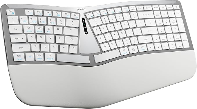 Nulea RT07B Wireless Ergonomic Keyboard - Split Keyboard, Wrist Rest, Natural Typing, Bluetooth and USB Connectivity, USB-C Rechargeable,Compatible with Windows Mac (Grey White) by Nulea