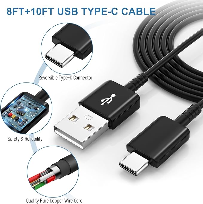 Type C Charger Fast Charging,Android Phone Charger Block with USB C Charger Cables 8Ft & 10Ft for S26/S25/S23/S22/S21/S20/S10/S10 Plus/S10E/S9/S8/S21Ultra/S22+/S22 Ultra/Note 8/9/10/20 - Image 2