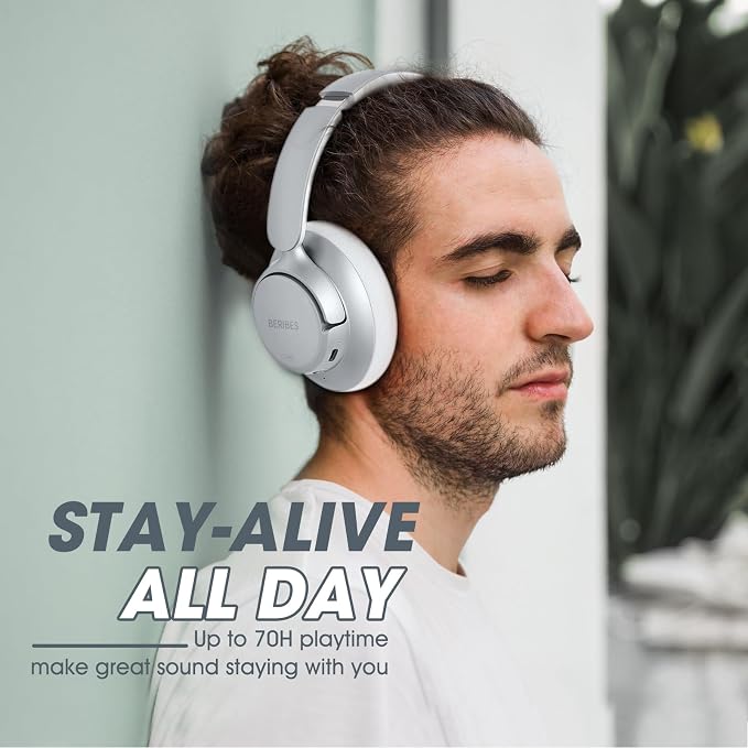 BERIBES Hybrid Active Noise Cancelling Headphones Wireless Over Ear 70Hours | Foldable Bluetooth 6.0,Transparent Modes,3.5MM Cable,Lightweight Built-in Mic,HiFi Stereo Deep Bass,Soft-Earpad,Fast Charging - Image 2