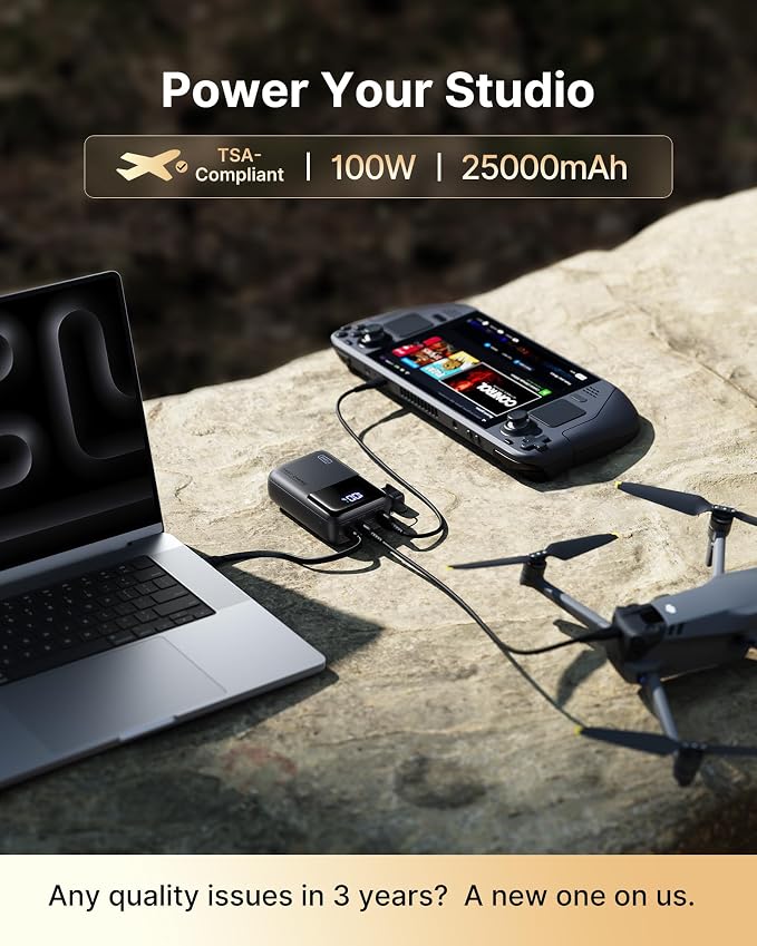 INIU Laptop Power Bank, Smallest 25000mAh 100W Fast Charging Battery Pack | USB C-Cable, Flight-Safe, Travel Essentials, Portable Charger for MacBook Pro, Dell, Steam Deck, iPhone etc, Metallic Silver - Image 2