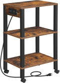 HOOBRO 3-Tier Printer Stand with Charging Station, Under Desk Printer Table, Printer Cart with Storage Shelves, Shelf for Small Spaces, for Home Office, Rustic Brown and Black BF63UPS01 by HOOBRO