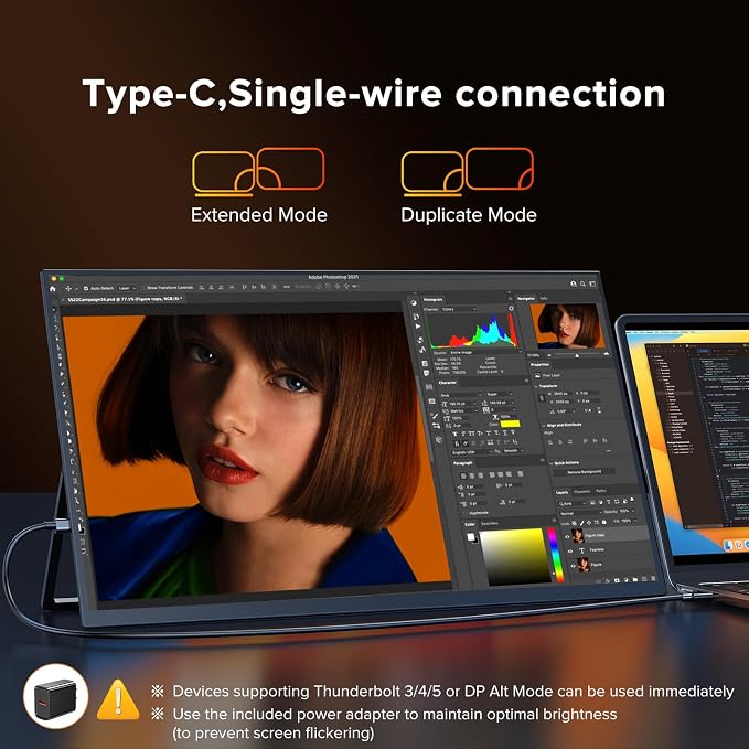 Portable Monitor 18.5'' 120Hz Gaming Monitor, 125%sRGB | 2000:1 | HDR| FreeSync Travel Monitor for Laptop Mac-Book PC, Built-in Stand & Speakers, VESA, USB HDMI Large Second Screen for Game Office - Image 6