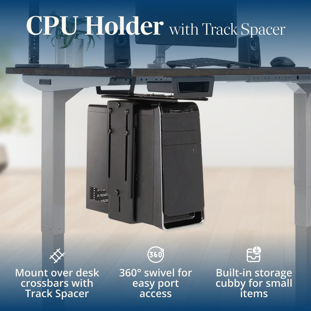 Under Desk PC Mount with Track Spacer – Adjustable CPU Holder with 16" Slide-Out Track & 360° Swivel, 50 lb Capacity PC Holder, Fits Most Desktop Towers, Standing Desks with Crossbars - Image 2