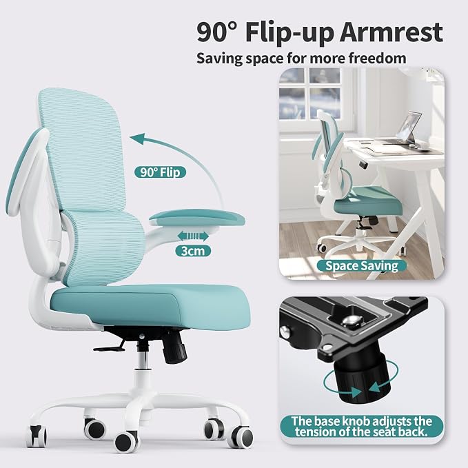 TRALT Office Chair - Ergonomic Desk Chair with Adjustable Lumbar Support, Mesh Computer Chair, Executive Chair for Home Office Comfortable Lumbar Support (1, Mint Green) - Image 5