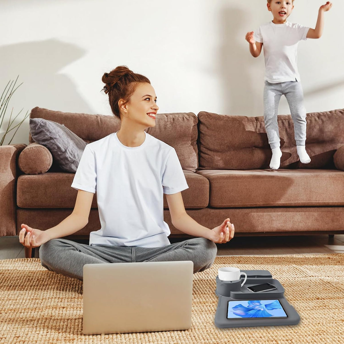 Couch Cup Holder Tray, Silicone Sofa Armrest organizer with Side Pockets for Storage Remotes, Cell-phone,Tablet or Snack, Anti-Spill and Anti-Slip Sofa Arm Tray for Recliner, Armchair Caddy (Gray) - Image 8