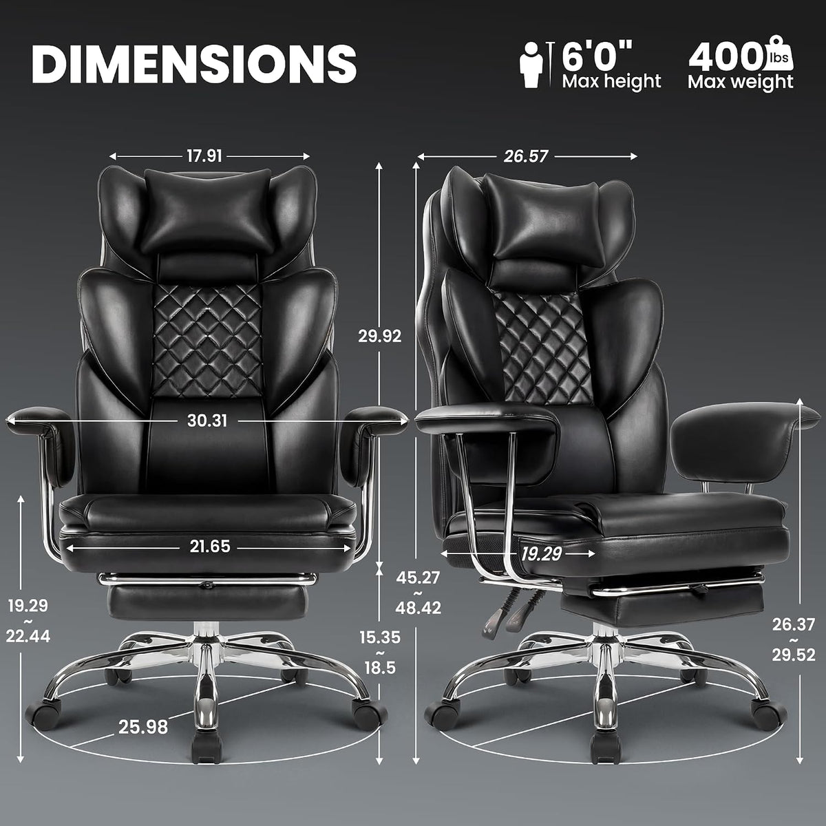 N-GEN GAMING Big and Tall Gaming Chair with Footrest, Reclining Chair,Black - Image 2