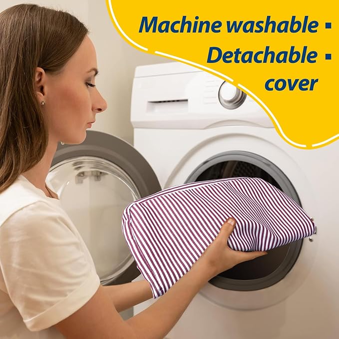 AAAAAcessories D-Shaped Chair Cushions, 2" Thick Dining Chair Pads with Ties and Removable, Machine-Washable Cover, 17" x 16", Set of 8, Pinstripe Red - Image 4