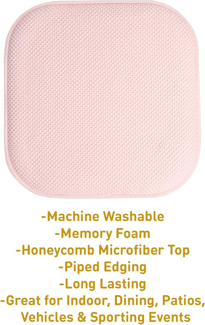 Sweet Home Collection Chair Cushion Memory Foam Pads Honeycomb Pattern Slip Non Skid Rubber Back Rounded Square 16" x 16" Seat Cover, 2 Pack, Pink - Image 3