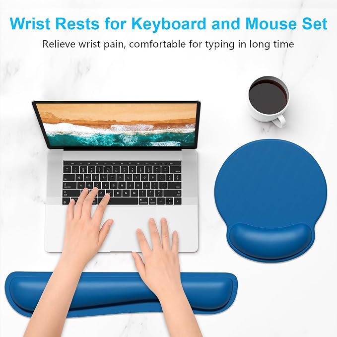Dapesuom Keyboard Wrist Rest and Mouse Pad with Wrist Support, Memory Foam Cushion for Keyboard and Mouse Set, Ergonomic Desktop Pad Rests with Non Slip Base for Easy Typing & Pain Relief, Dark Blue - Image 2