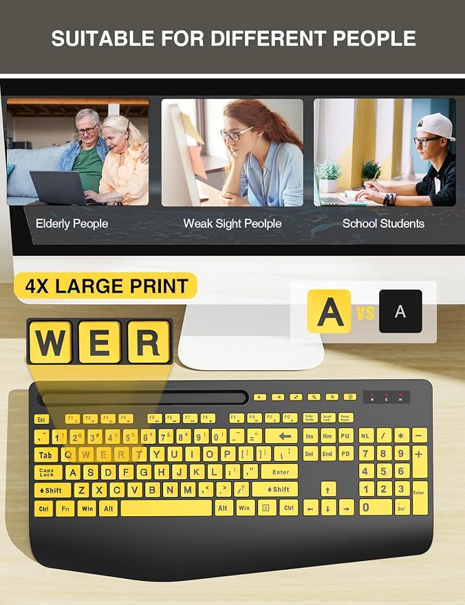 Wireless Keyboard and Mouse Combo - Large Print Ergonomic Keyboard with Wrist Rest, Phone Holder, Sleep Mode, Silent 2.4GHz Keyboard Mouse Set for Computer, Laptop, PC, Mac, Windows - Trueque - Image 2