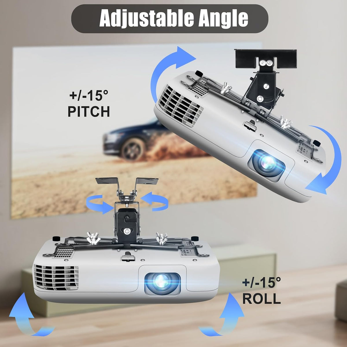 2-Be-Best Upgraded Long Projector Mount Height 25-39"/ 63-100CM Projector Ceiling Mount Adjustable Projectors Mounts for Ceiling Black - Image 3