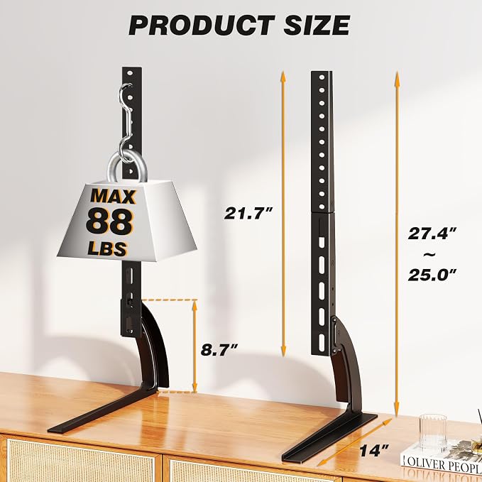 5Rcom TV Stand Mount, Universal Tabletop for 22-65 Inch Flat Screen TVs | Height Adjustable TV Base, Strong TV Legs Holds up to 88lbs, Max VESA 800 x 500mm, Plasma LCD LED - Image 7