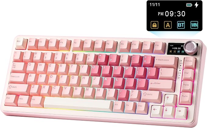 YUNZII B75 PRO MAX 75% Mechanical Keyboard (Pink Heart, Milk Switch) | QMK/VIA, Wireless Keyboard with Screen and Knob, Custom Hot Swap, Gasket Mount, Creamy Switches, RGB for Gaming/Win/Mac by YUNZIIMECHANICALKEYBOARD