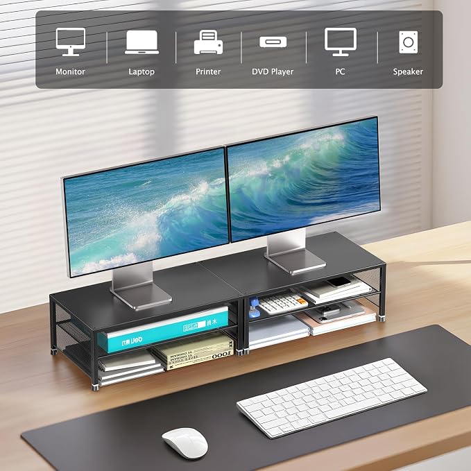 2-Tier Computer Monitor Stand Riser, Laptop Stand for Desk, Desk Organizer for Office, Home and School Supplies, Black - Image 7