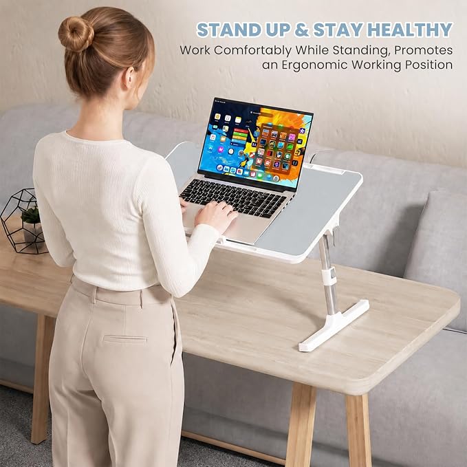 Adjustable Lap Desk, Foldable Laptop Desk for Bed, X-Large Lap Table | 23.6 x 15.7 Inches Bed Laptop Table, Laptop Stand for Couch & Sofa, Laptop Tray for Adults Writing Reading Eating, Gray - Image 6