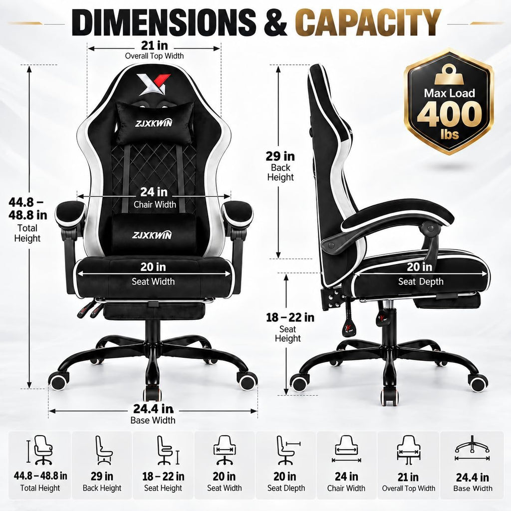 Computer Gaming Chair, 400 lb Velvet Recliner with Footrest for Adults - Image 2