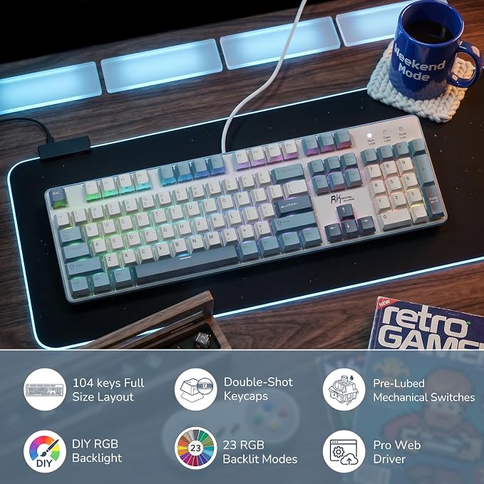 RK ROYAL KLUDGE RK920 Full Size Mechanical Keyboard Wired, RGB Backlit | 104 Keys Computer Keyboard, Hot Swappable Custom Switches, Double-Shot PBT Keycaps, Anti-Ghosting Gaming Keyboard for PC Mac - Image 2