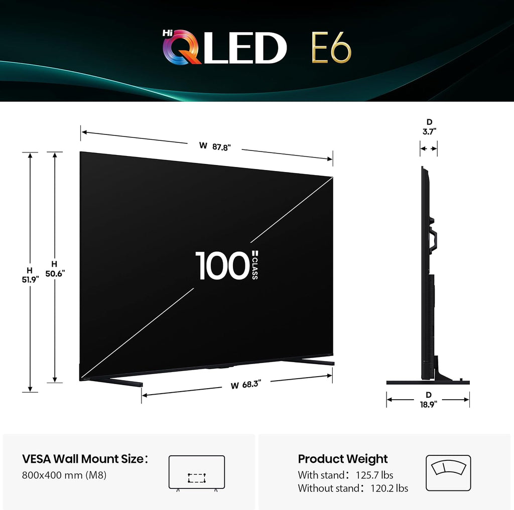 Hisense 100" Class E6 Series QLED 4K UHD Smart Fire TV (100E6QF, 2025 Model) - QLED, Native 144Hz, Dolby Vision IQ · Atmos, Motion Rate 240, HDR 10+, Game Mode Pro, Voice Remote with Alexa - Image 2
