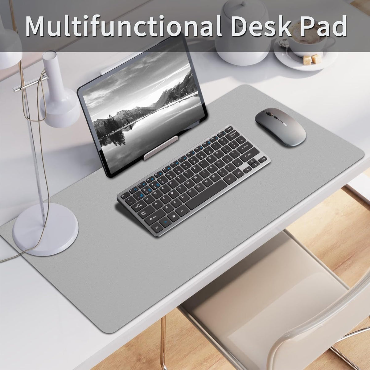 Large Desk Pad, Grey Desk Mat, Desk Pads on Top of Desks, Computer Mat Non-Slip, Desk Blotter Waterproof, Easy to Clean - Light Grey (31.5 x 15.7 Inches) - Image 2
