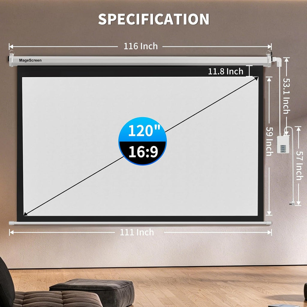 120" 16:9 Motorized Projector Screen with Dual-Side Power Inlet - Image 4