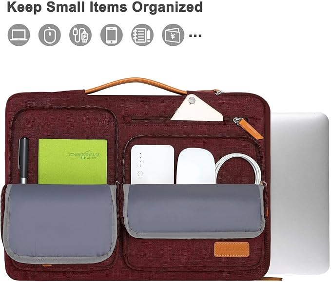 MOSISO 360 Protective Laptop Case 15 inch, 15 inch Laptop Sleeve | Compatible with MacBook Air M5 M4 M3 M2 2026-2023, Dell XPS Plus, Side Open Carrying Case with 4 Zipper Pockets, Wine Red - Image 2